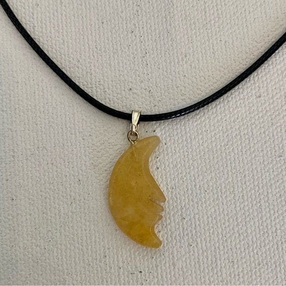 Orange Aventurine Crescent Moon Face Pendant Necklace Celestial Double Sided 20" - Picture 7 of 9